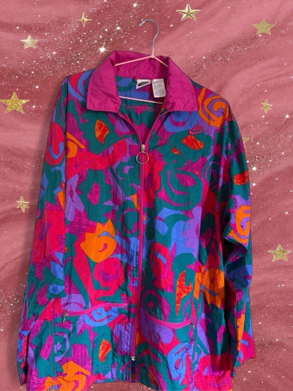 Nike Colorblock Abstract Zip Bomber Jacket - Pink, Teal, Purple, Orange